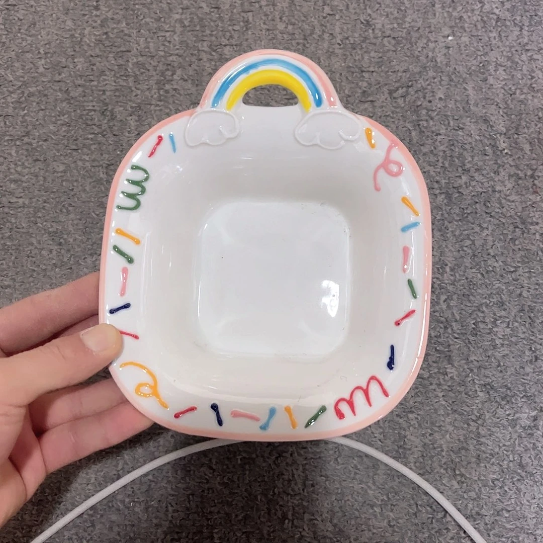 彩虹把手粉色酸奶碗