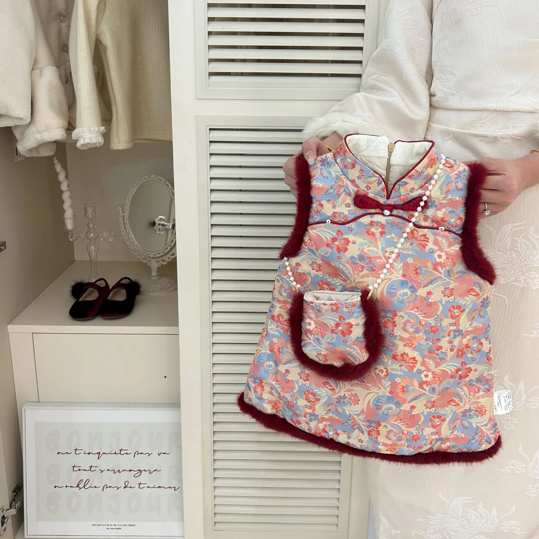 女童汉服旗袍裙秋冬装宝宝国风连衣裙唐装周岁礼服儿童过年拜年服