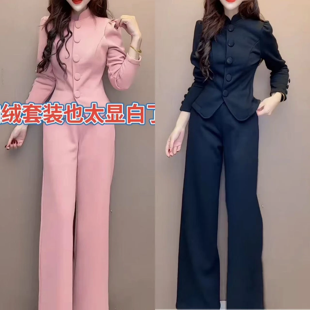 加绒轻职风休闲风时尚套装女装休闲修身春季阔腿裤1210