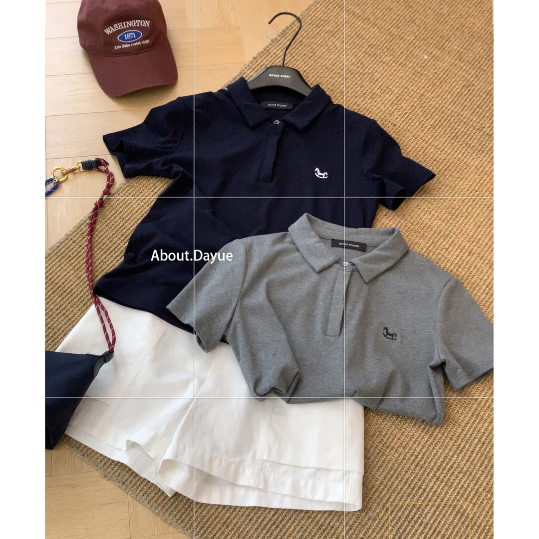 DAYUE【彼得潘】气质感轻松拿捏~立体剪裁！夏季时尚翻领刺绣Polo衫