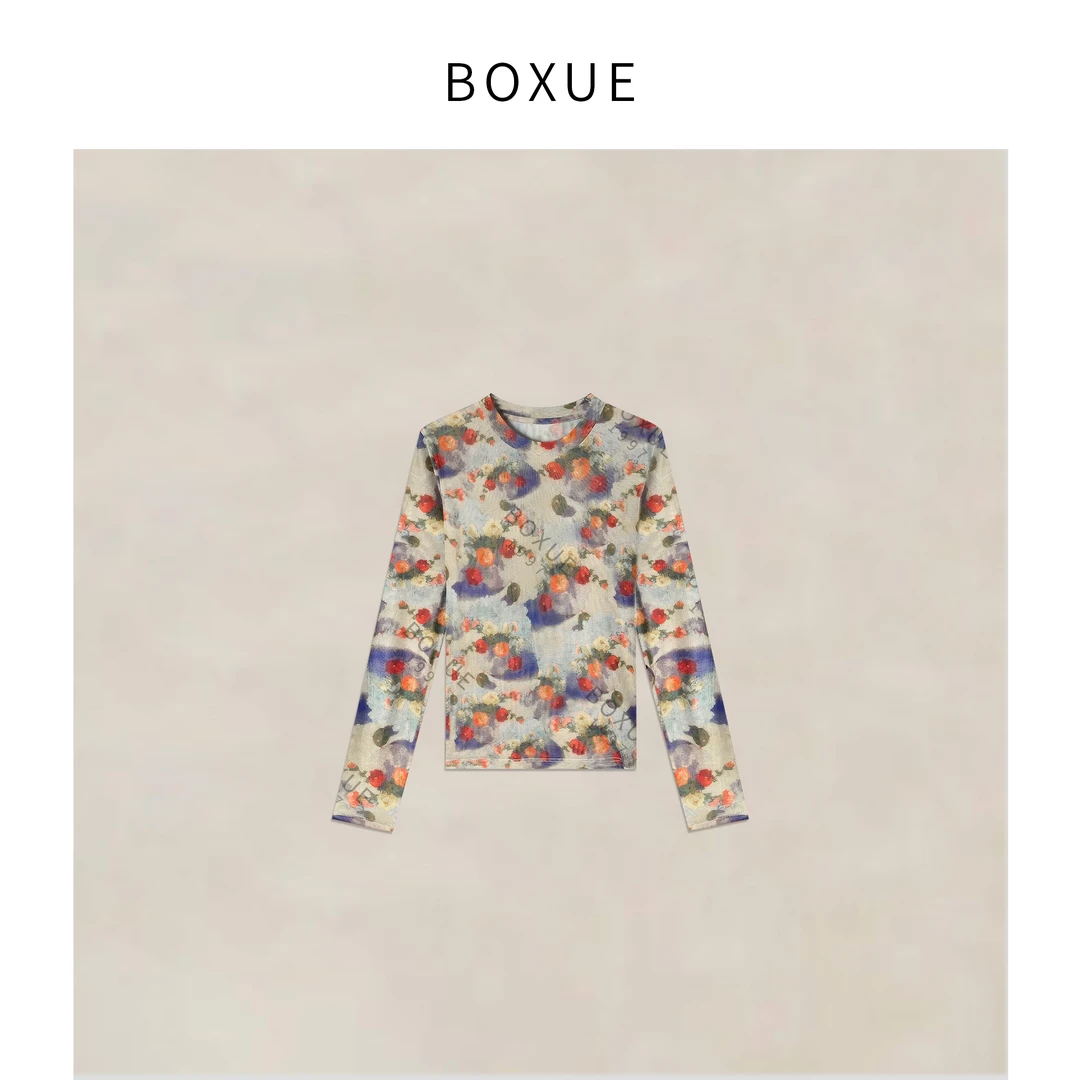 BOXUE ”旺角花园” 2025春季新款高级印花轻奢 T恤#250405T550