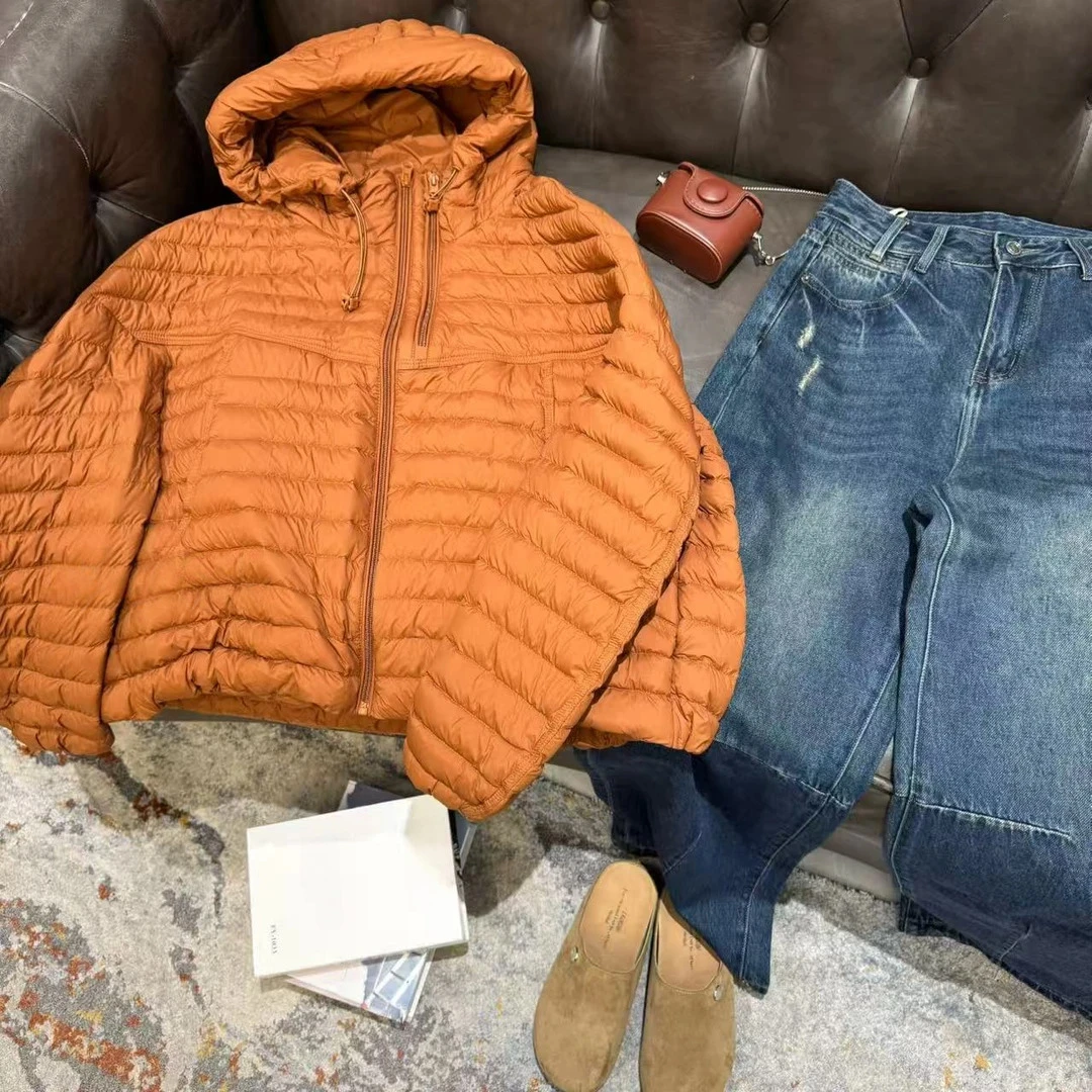 欧货流行双拉链纯色连帽薄款棉服女2025秋冬新款洋气减龄保暖外套