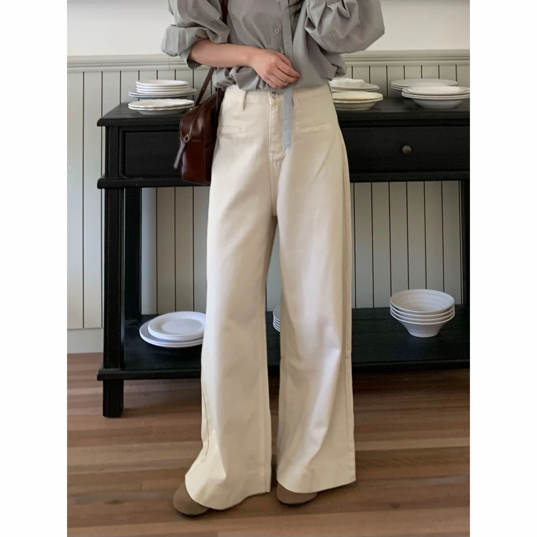 圆圆【藏腿裤】遮胯显瘦百搭宽松简约秋季新款牛仔阔腿裤 YY 9046