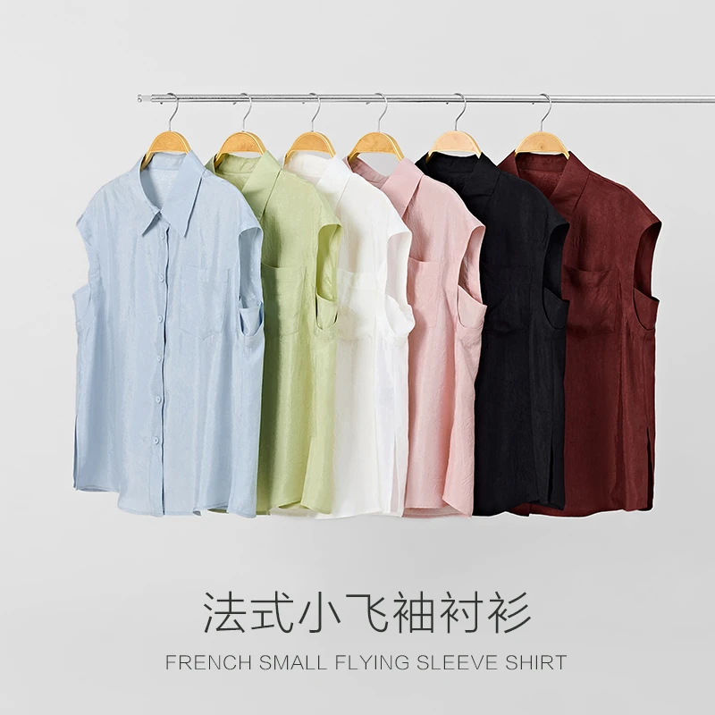 无袖衬衫背心100醋酸2025夏季新品