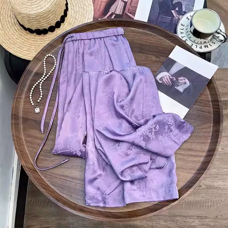 新中式垂感气质老钱风贵气阔腿裤裤子新款紫色复古时尚国风直筒裤