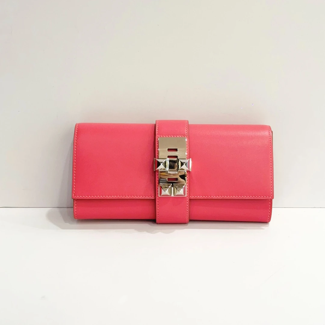 99新 Hermes/爱马仕 蔚蓝中古/唇膏粉银扣cdc手拿包 T刻