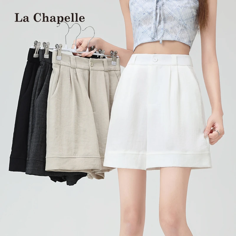 拉夏贝尔休闲阔腿裤女2025夏季天丝麻宽松百搭洋气减龄显瘦短裤