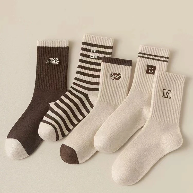 袜子女士春秋款中筒袜非刺绣条纹堆堆袜冬季加厚长筒袜百搭韩版