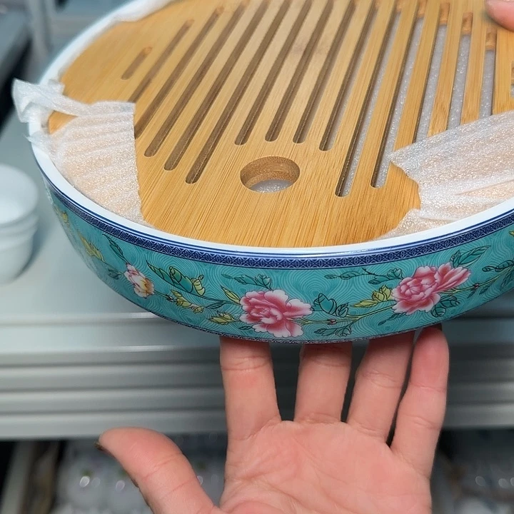 珐琅彩竹子茶盘绿色