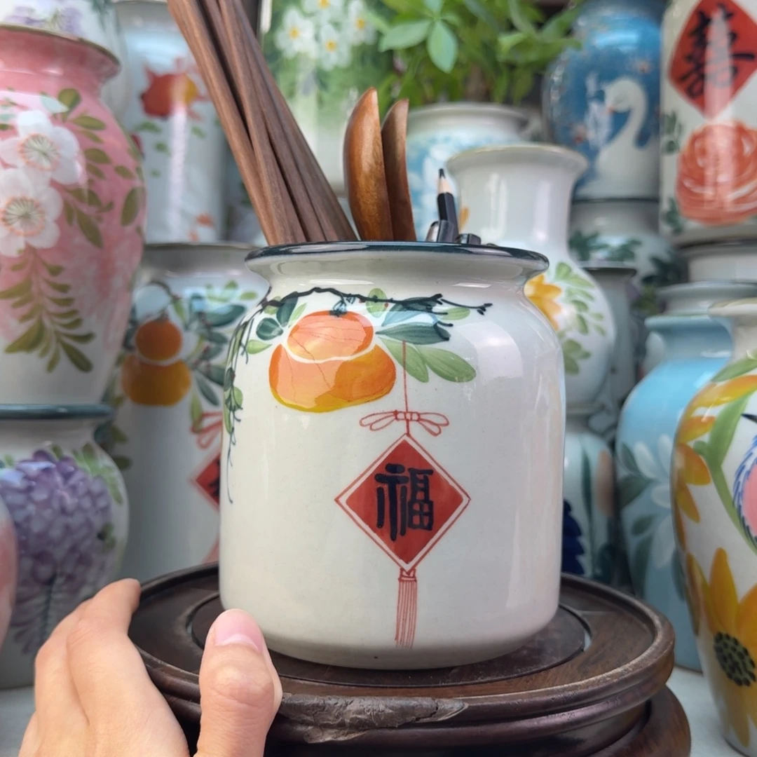 景德镇陶瓷手绘花瓶无孔