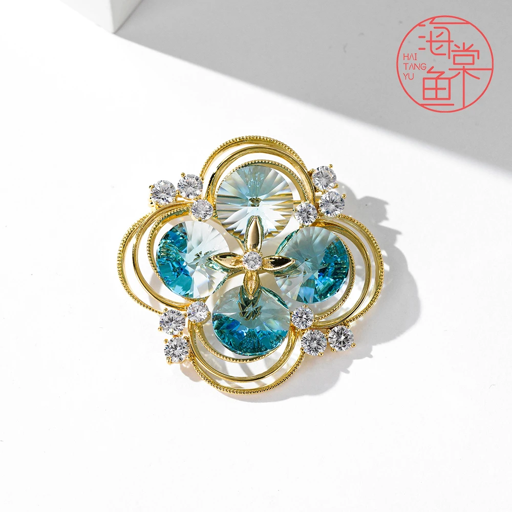 铜合金合成锆石胸针 HY2184【施华洛】伯爵之花《蓝》胸针
