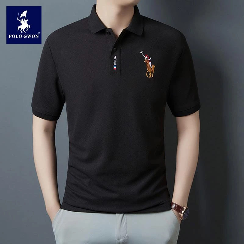 POLOGWON/保罗POLO衫男士夏季商务休闲半袖上衣薄款翻领短袖t恤