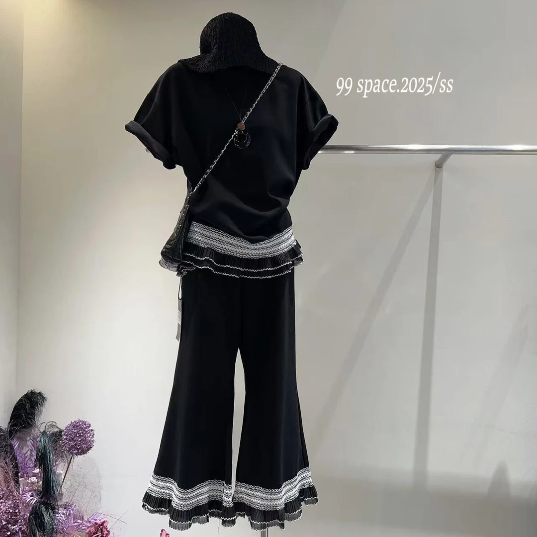 杨杨 99-夏季新款花边长裤短袖两件套1345