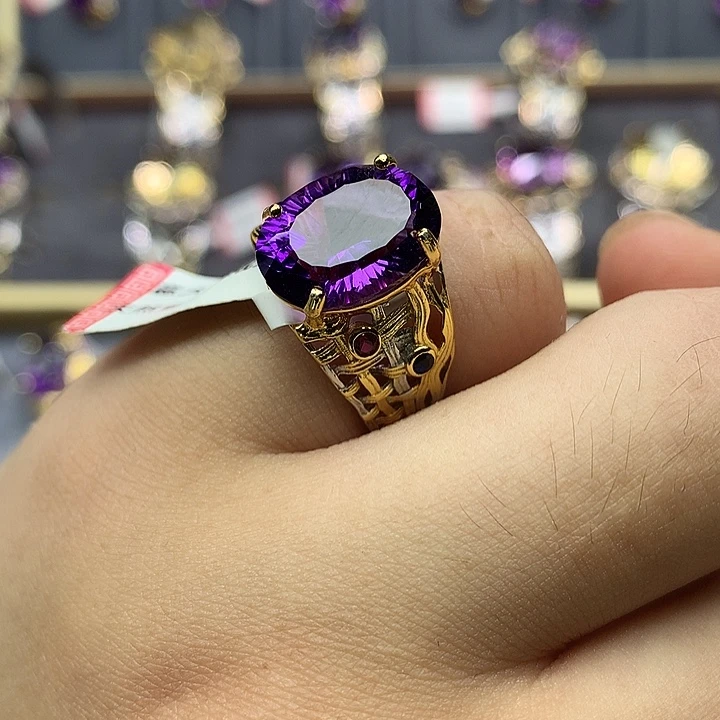 银S925镀金镶嵌水晶戒指
