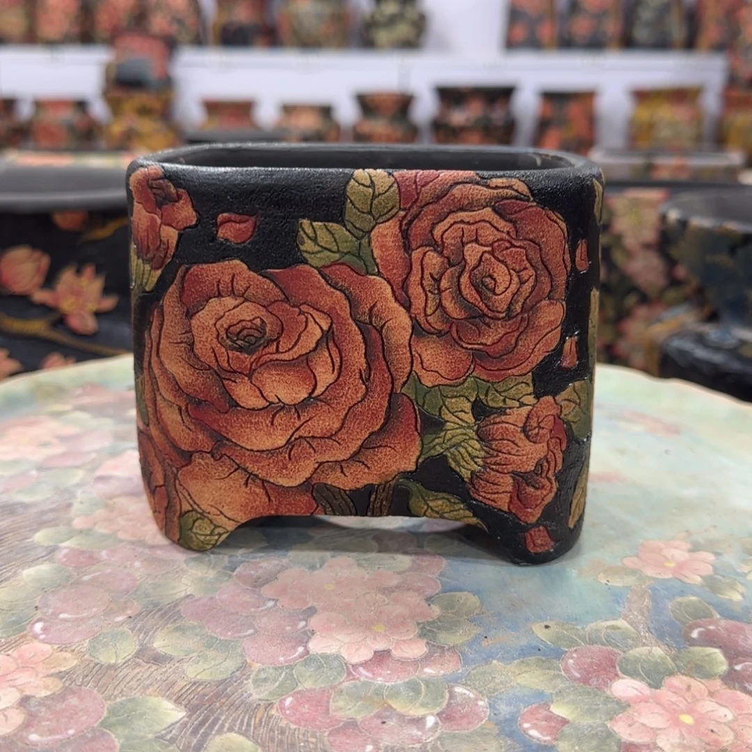紫砂花盆精品多肉手绘花盆