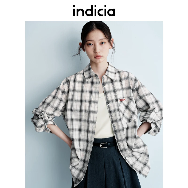 indicia标记25夏新款欧若风撞色经典格子衬衫外搭外套女L2B5CS048