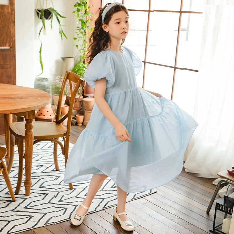 2025夏装新款韩版女童设计感洋气方领泡泡袖公主超仙法式连衣裙