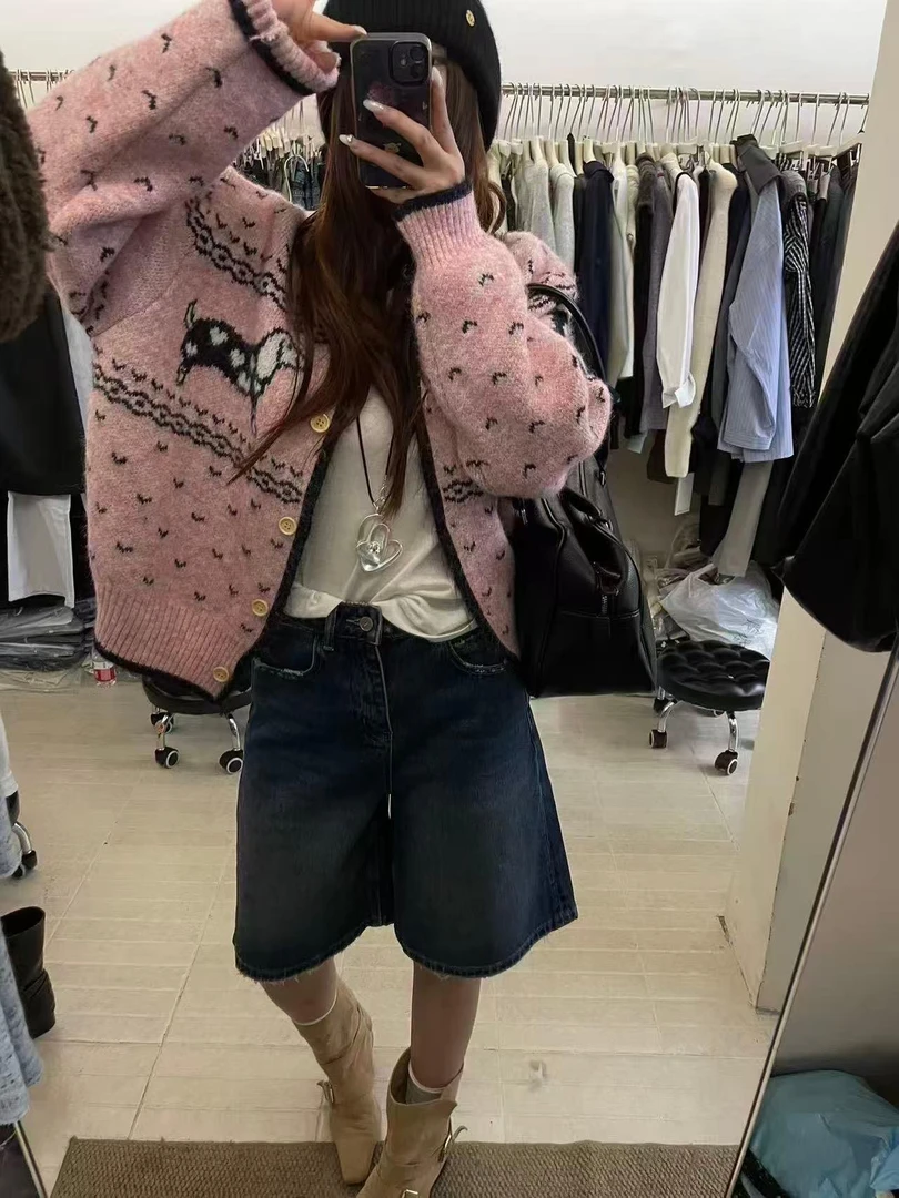 小狗图案厚款可以当外套毛衣1733