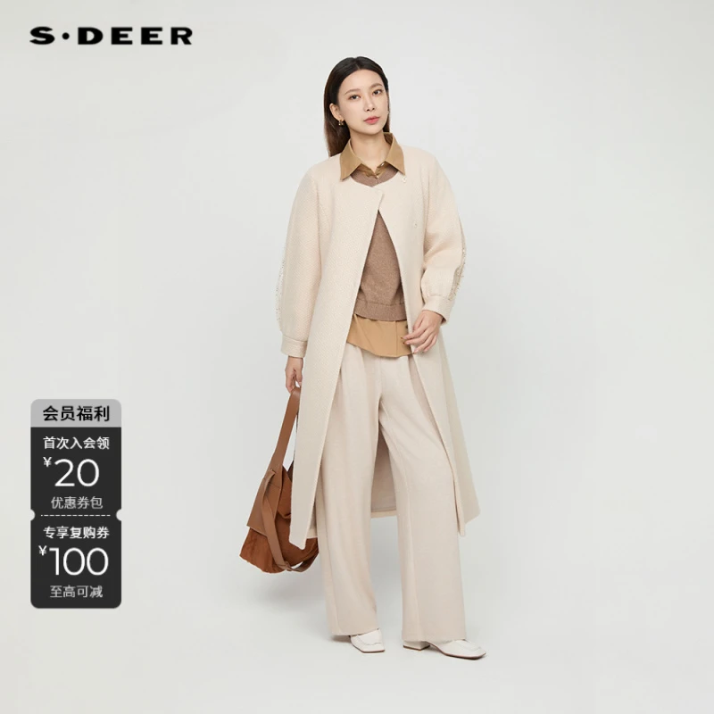 S·DEER圣迪奥高腰直筒时尚休闲百搭女士宽松简约长裤S244Z0805