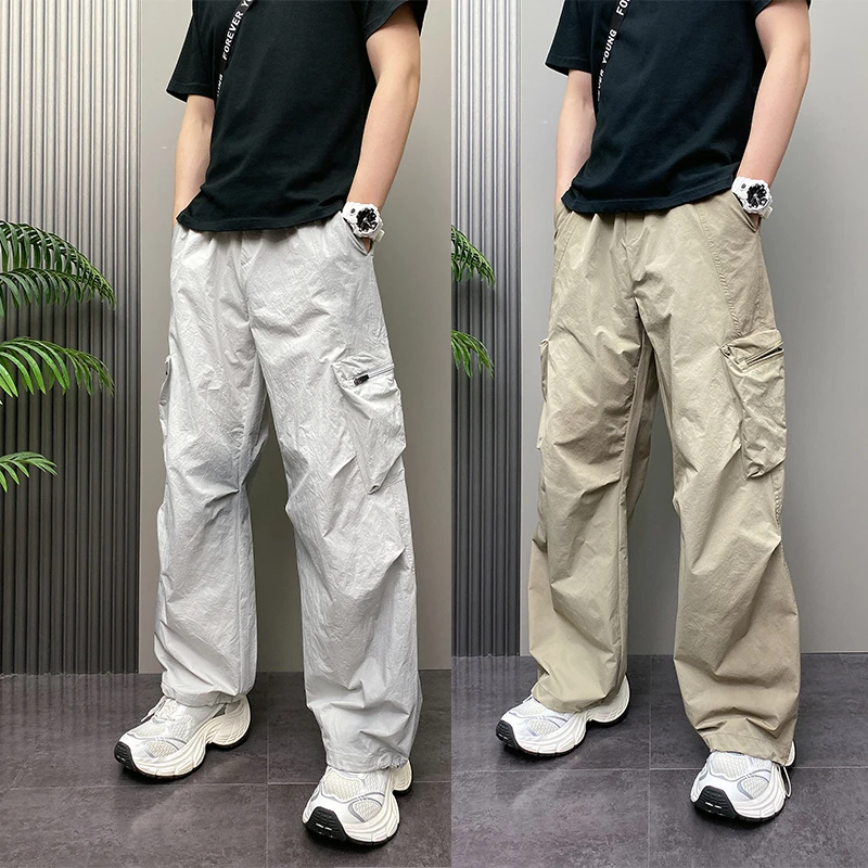 2025夏季薄款休闲裤男工装裤宽松哈伦裤户外纯色休闲直筒长裤子男