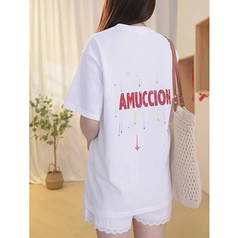 潮牌美式坠落流星纯棉短袖t恤女夏季2025新款宽松设计感小众上衣