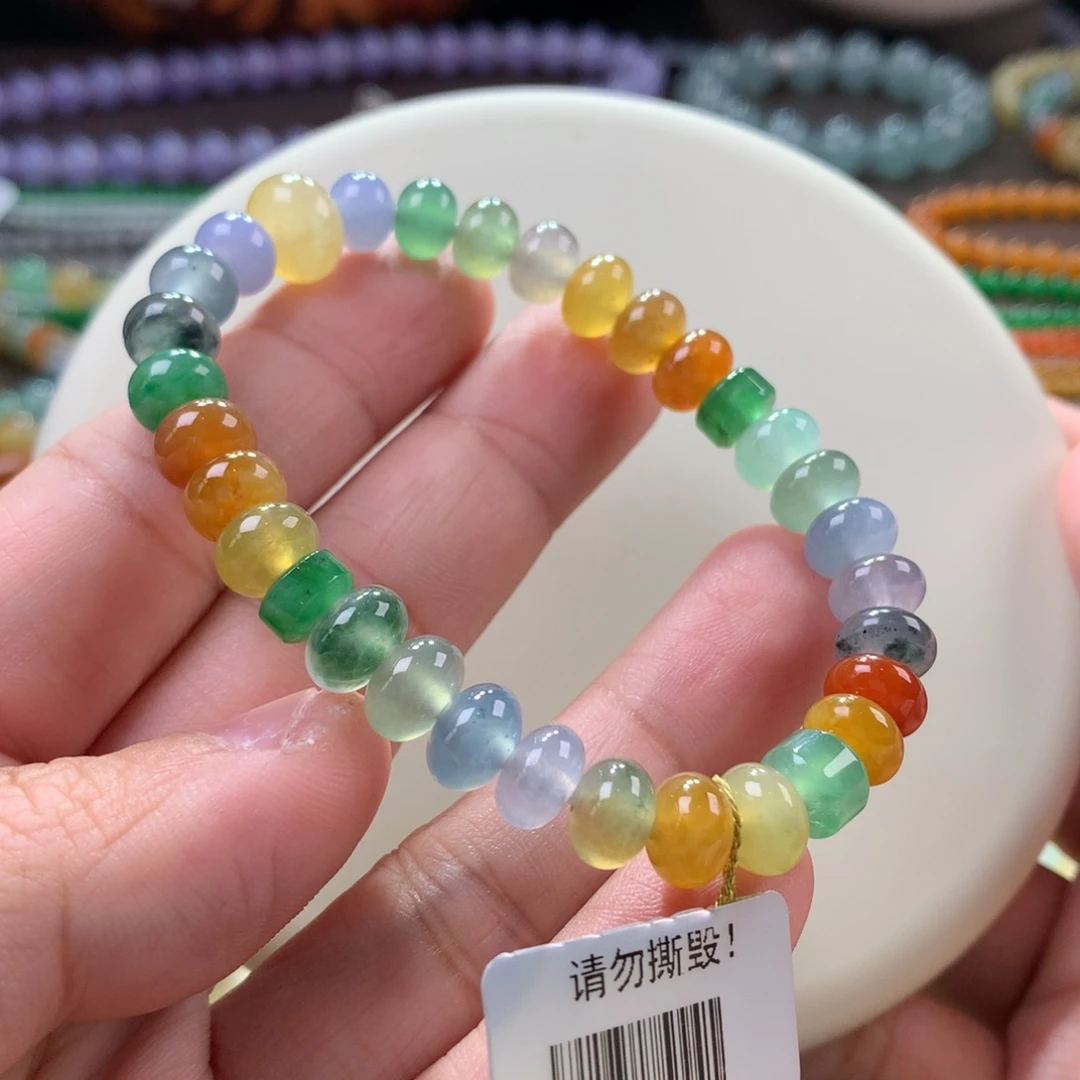 翡翠手链未镶嵌冰种浓彩鼓珠手串