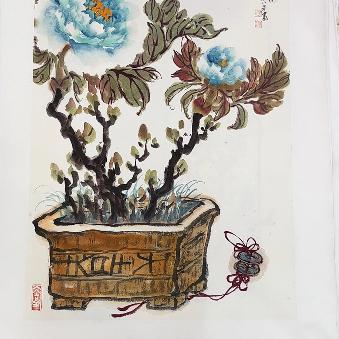 国画叶成兰老师四尺三开花鸟奇