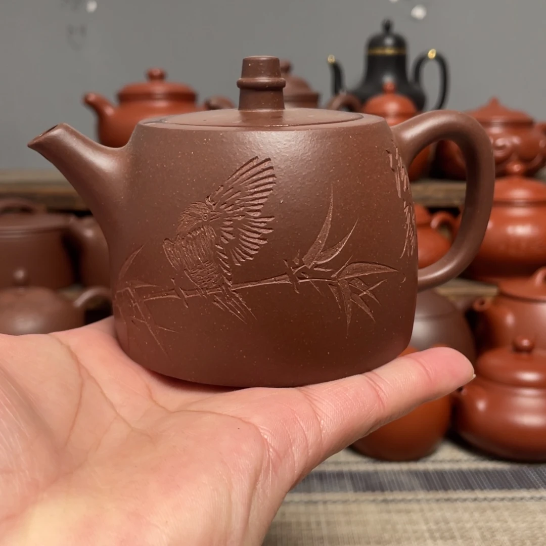 汉铎刻绘（容量-249ml）-原矿底槽清-全手工紫砂壶-孤品全品发货