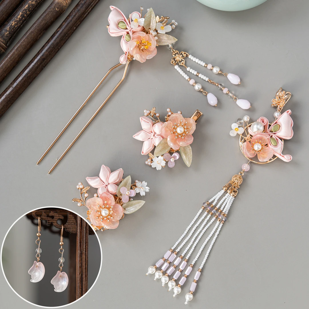 春亦轩粉黛芙蓉非遗手工盘扣古风发饰套装汉服对夹发簪压襟配饰女