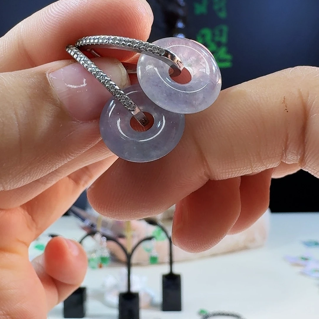 翡翠银S925镶嵌耳饰925镶嵌