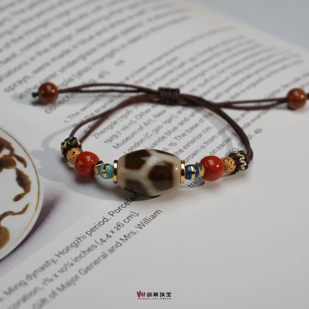 【要努力】 B1026 玛瑙银S925镶嵌 龟背双红手绳