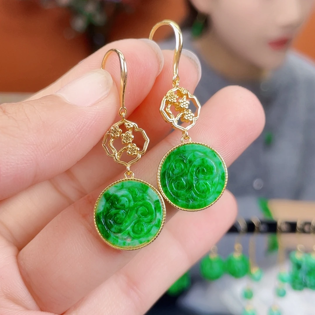 翡翠银S925镶嵌耳饰