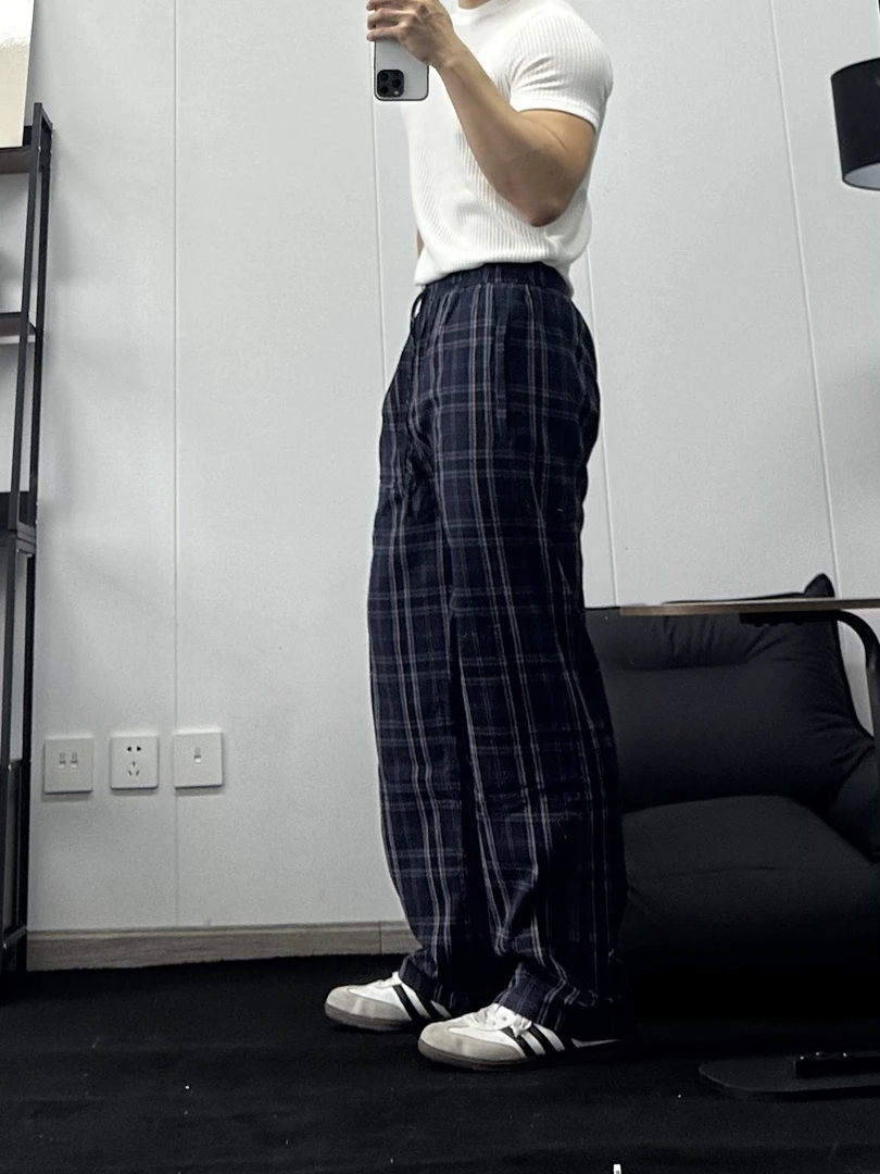 ktspro巴黎裤格子美式春夏松弛感直筒微喇对格裤阔腿裤休闲家居裤