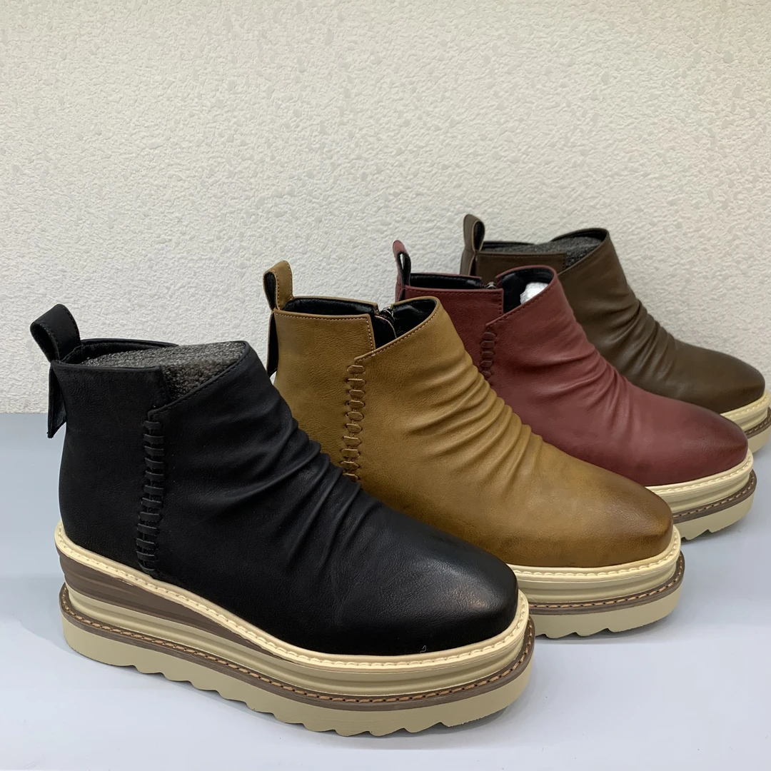 2025年新款6cm高跟坡跟厚底松糕底短靴女英伦风上拉链秋冬新款