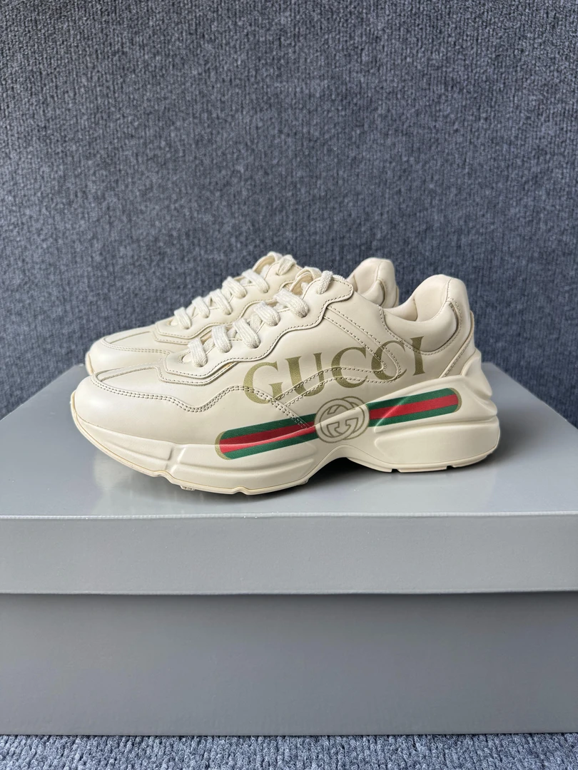 95新 GUCCI/古驰 36.5码 Rhyton 腰带 logo 象牙白 老爹鞋 配盒