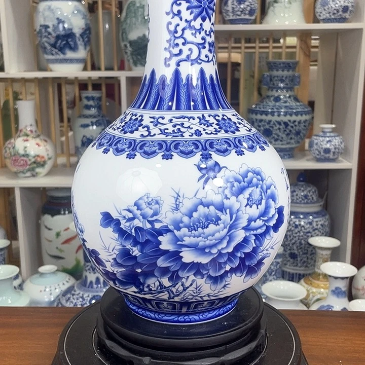 摆件春*青花缠枝莲牡丹赏