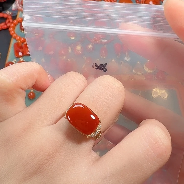 南红玛瑙银S925镶嵌戒指