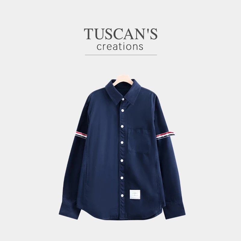 TUSCAN'S CREATIONS宽松男休闲衬衫领时尚长袖薄款衬衫上衣
