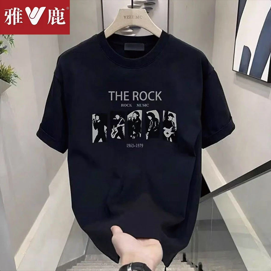 雅鹿春夏季纯棉短袖百搭潮流insT恤圆领情侣款夏季休闲时尚半袖