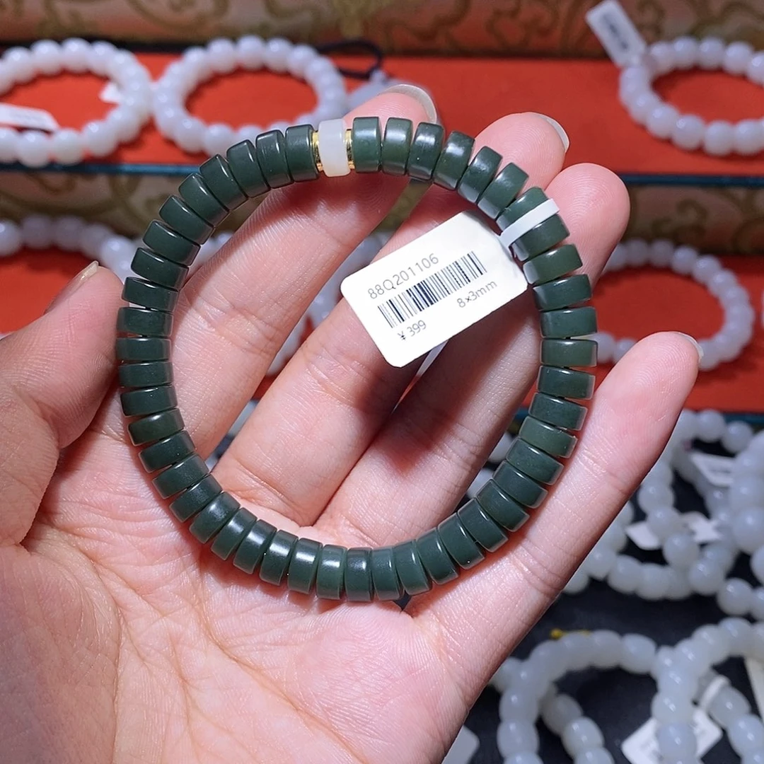 和田玉未镶嵌手链卡10直切药品青玉