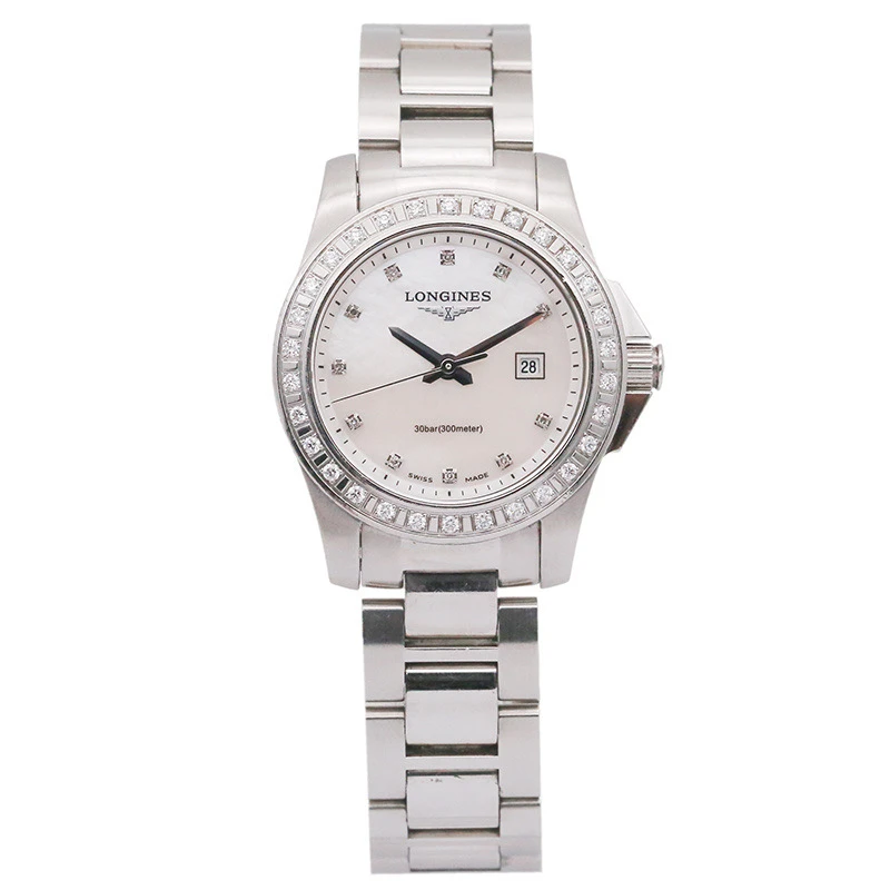 99新 Longines/浪琴 康卡斯258/石英/贝母满钻/表径29.5mm/女士