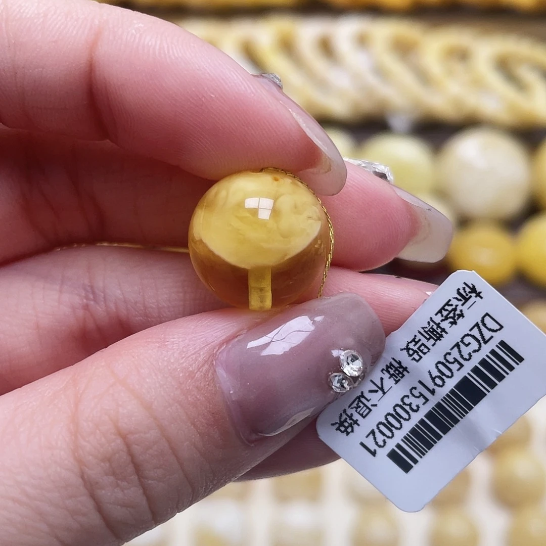 琥珀未镶嵌裸石14.8mm圆珠瑕