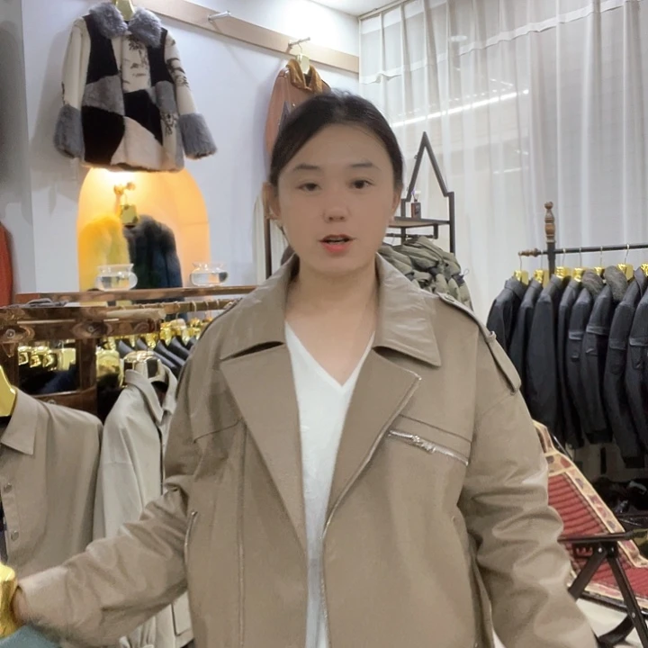 真皮牛皮单皮衣驼色机车