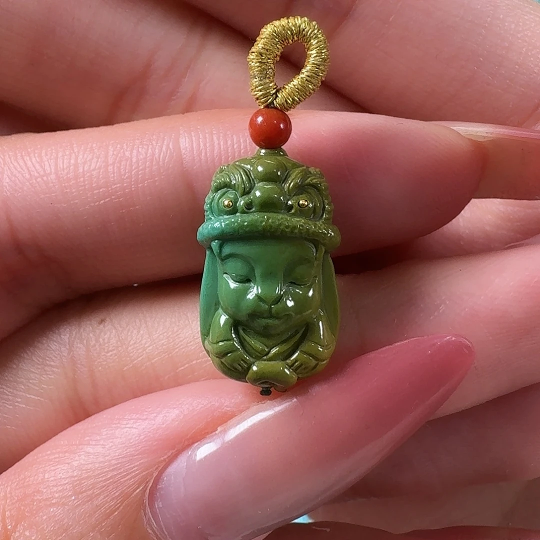 绿松石足铂镶嵌吊坠(不含链)舞狮少年