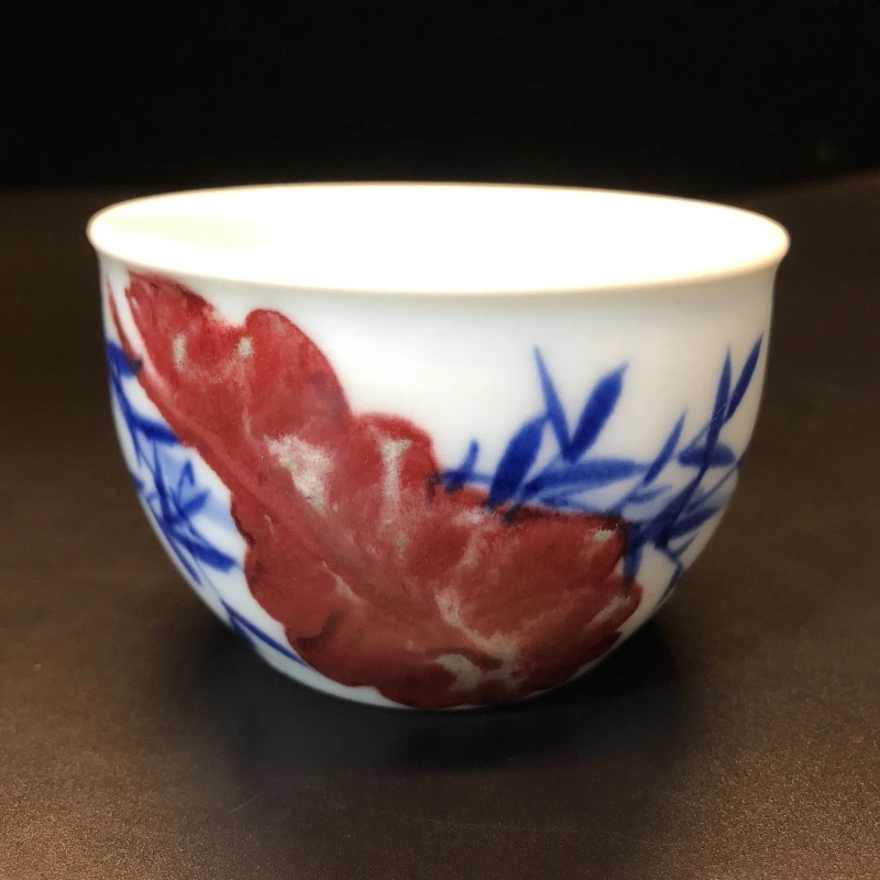 12.23/N100130/00756/青花釉里红竹子缸杯/口径7.8/高5.3/125cc