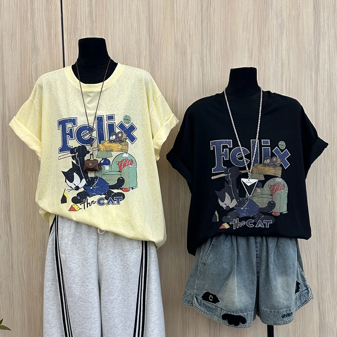 排汗印花ins半袖短袖夏装时尚T恤圆领KING卡通百搭个性潮流