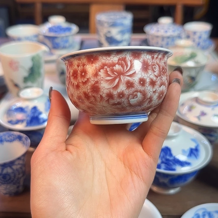 名窑口 万花卢氏杯放漏