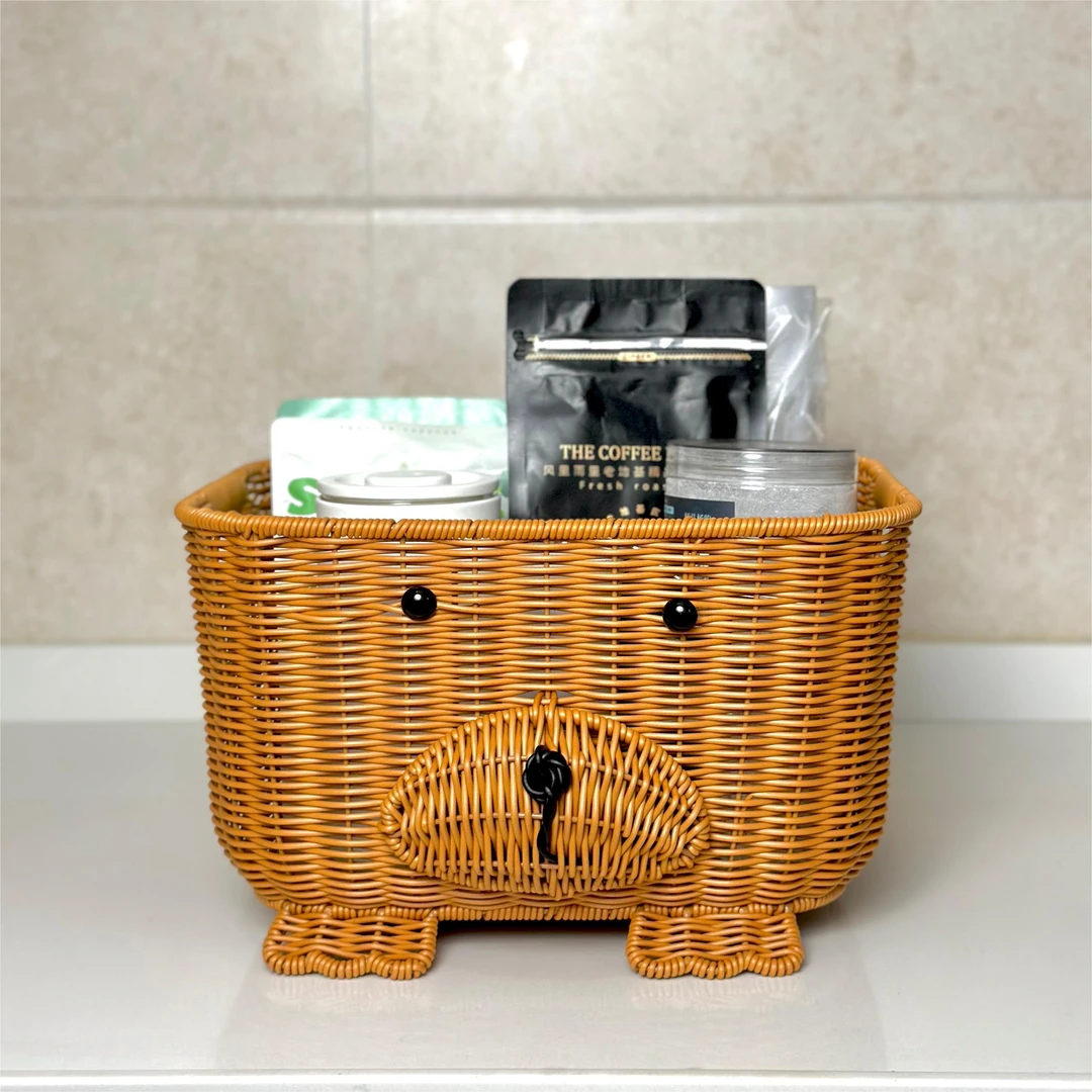 X1手工仿藤编桌面小熊收纳篮家用客厅复古浴室浴室浴室28*23*17