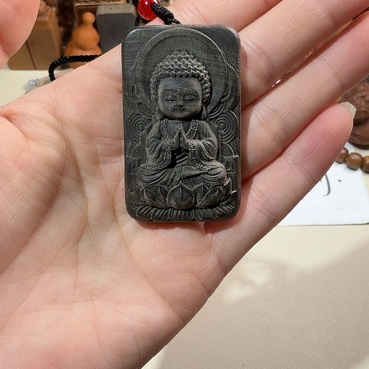 檀香木印度迈索尔老山檀香阴沉精工阿弥陀佛351无事牌微瑕