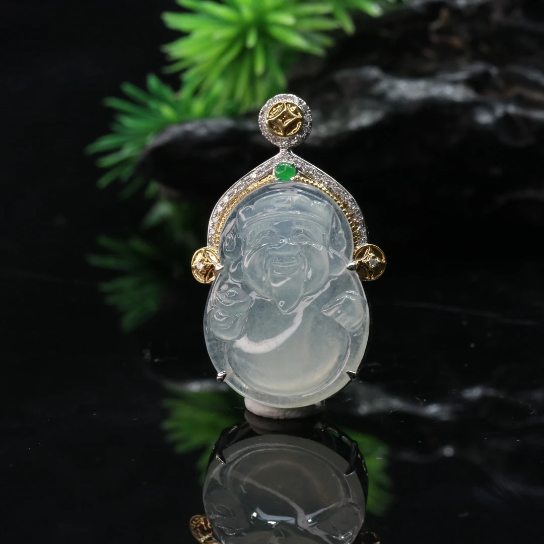 37天然缅甸翡翠A货18k财神吊坠/100539/上海嘉禾拍卖